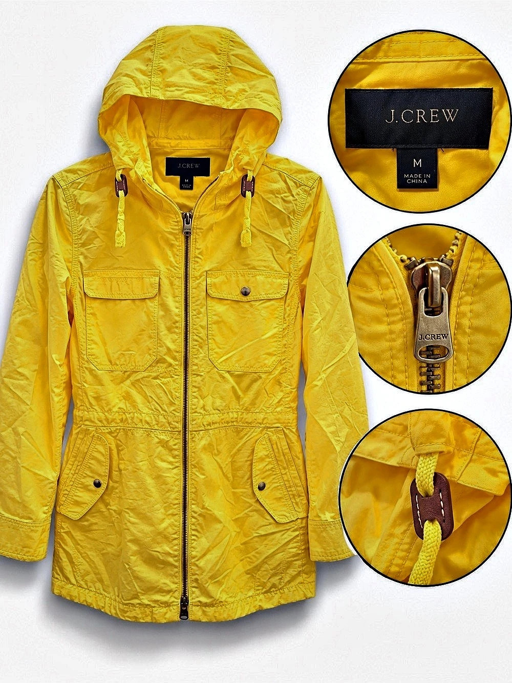 J.Crew Hooded Utility Anorak Jacket Yellow Medium